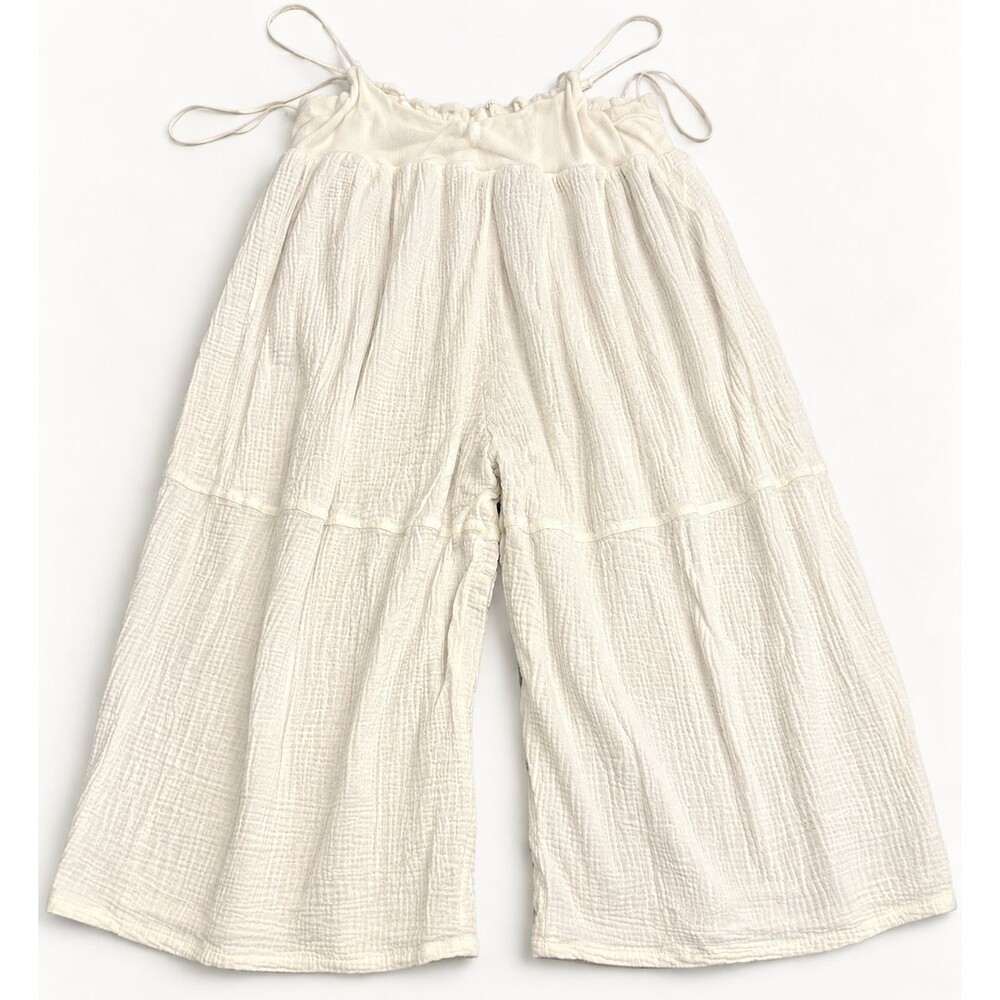 Arula Size A White Gauze Wide Leg Jumpsuit Adjustable Straps Lined Cotton